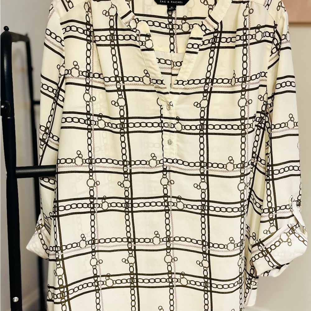 Zac & Rachel Black Gold and Cream Chain Print Blouse